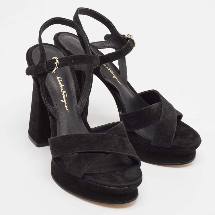 Pre Owned Salvatore Ferragamo Black Suede Ankle Strap Sandals Size 39