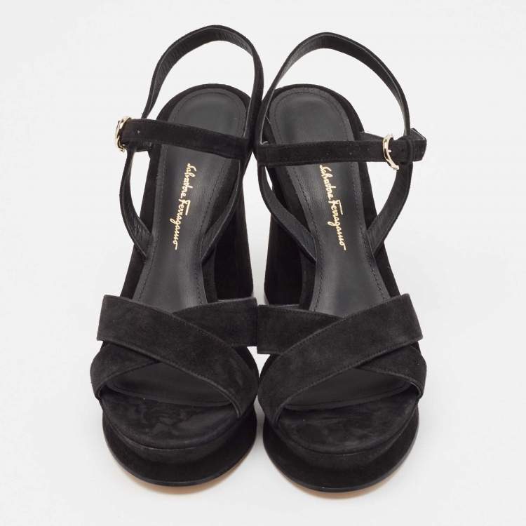 Pre Owned Salvatore Ferragamo Black Suede Ankle Strap Sandals Size 39