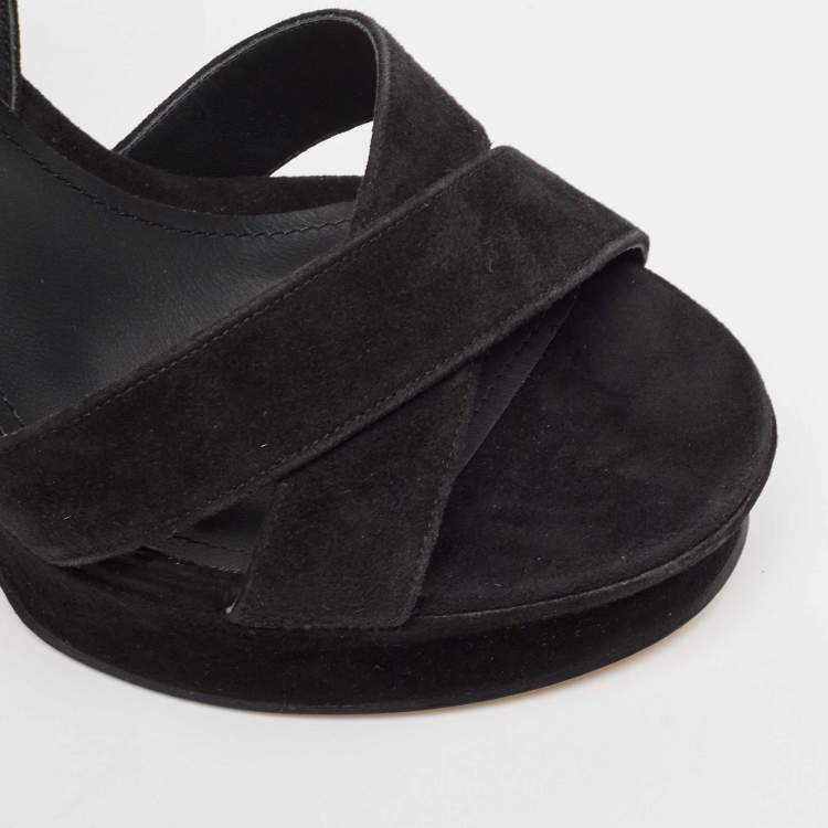 Pre Owned Salvatore Ferragamo Black Suede Ankle Strap Sandals Size 39