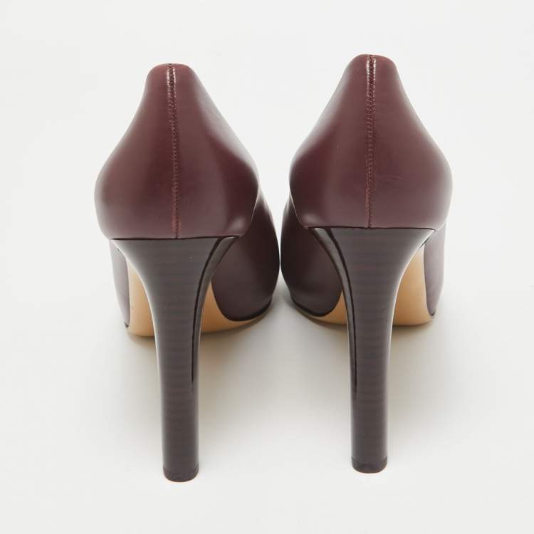 Pre Owned Salvatore Ferragamo Burgundy Leather Leo Block Heel Pumps Size 40.5