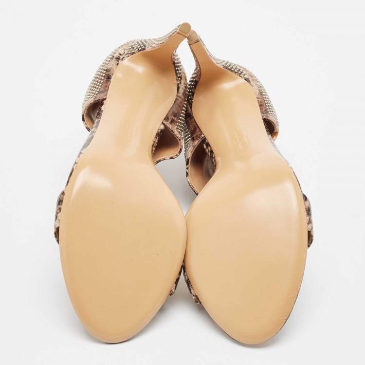 Pre Owned Salvatore Ferragamo Multicolor Snakeskin Embossed Leather T-Strap Sandals Size 40.5