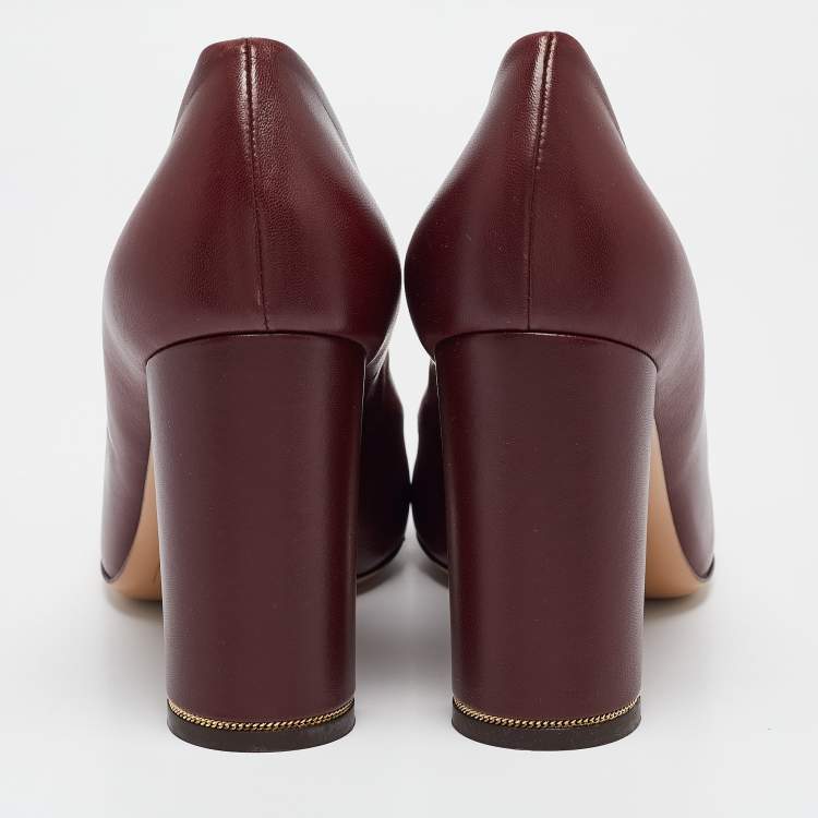 Pre Owned Salvatore Ferragamo Burgundy Leather Fiamma Pumps Size 40.5