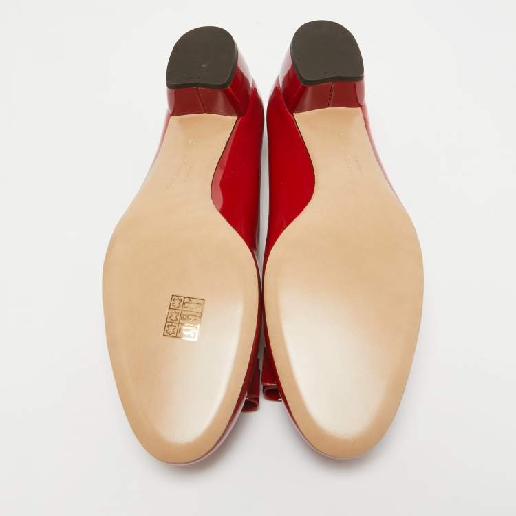 Pre Owned Salvatore Ferragamo Red Patent Leather Vara Bow Pumps Size 39