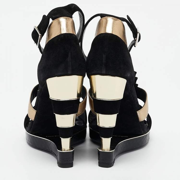 Pre Owned Salvatore Ferragamo Black Leather and Python Leather Lexus Ankle Strap Sandals Size 39