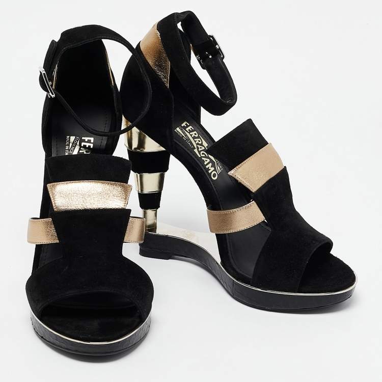 Pre Owned Salvatore Ferragamo Black Leather and Python Leather Lexus Ankle Strap Sandals Size 39