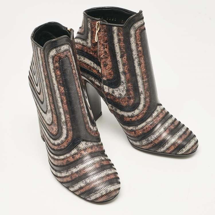 Pre Owned Salvatore Ferragamo Multicolor Leather Ankle Length Boots Size 40.5
