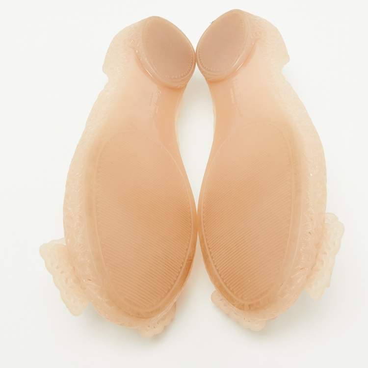 Pre Owned Salvatore Ferragamo Beige Nilly Jelly Bow Ballet Flats Size 37.5