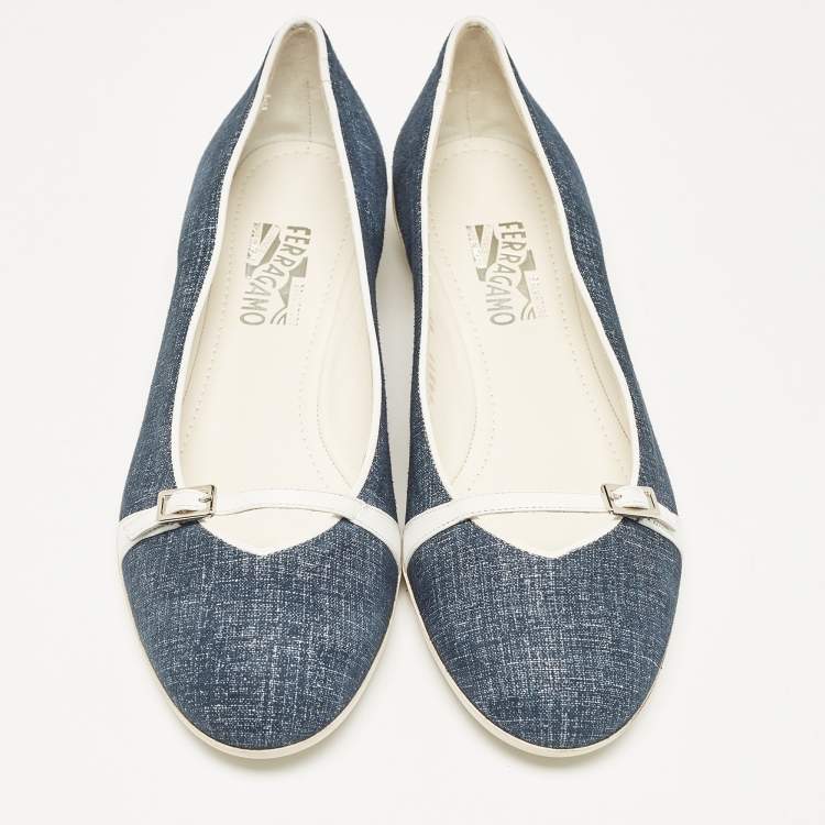 Pre Owned Salvatore Ferragamo Blue Denim Audrey Ballet Flats Size 40.5