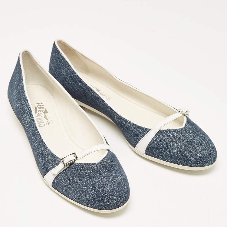 Pre Owned Salvatore Ferragamo Blue Denim Audrey Ballet Flats Size 40.5