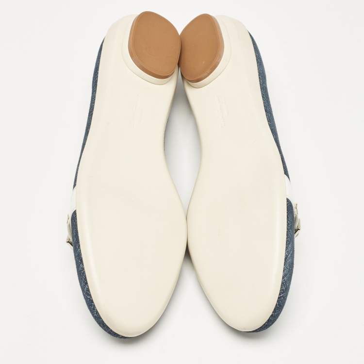 Pre Owned Salvatore Ferragamo Blue Denim Audrey Ballet Flats Size 40.5
