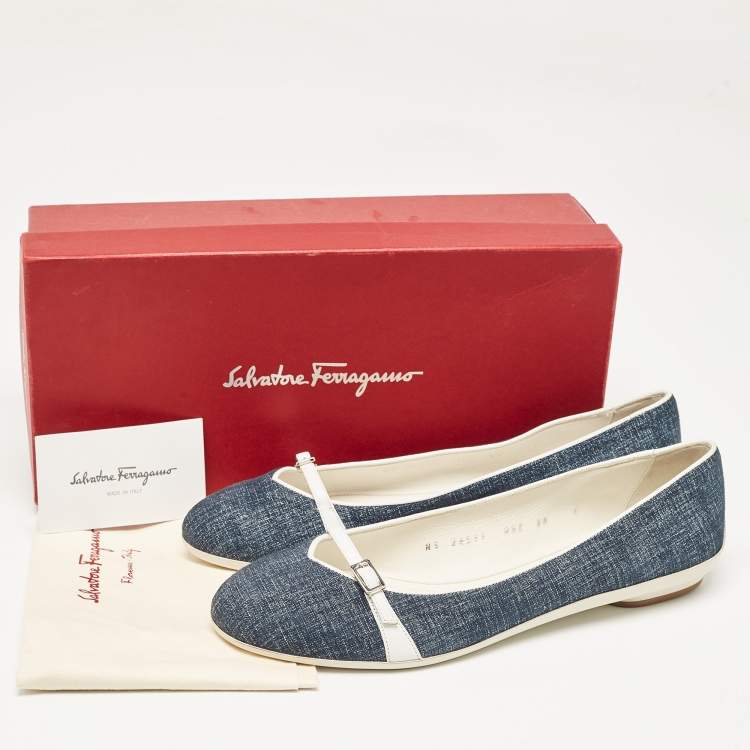 Pre Owned Salvatore Ferragamo Blue Denim Audrey Ballet Flats Size 40.5