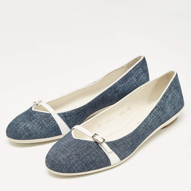 Pre Owned Salvatore Ferragamo Blue Denim Audrey Ballet Flats Size 40.5