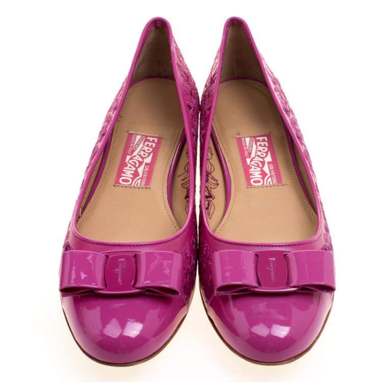 Pre Owned Salvatore Ferragamo Pink Varina Leather Laser Cut Out Ballet Flats Size 41