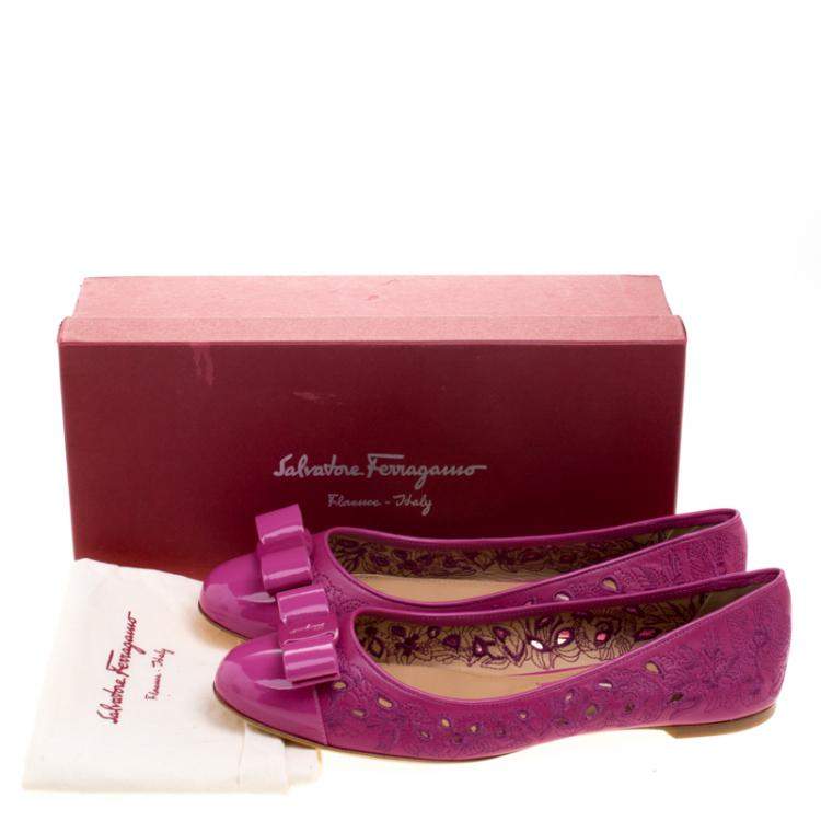 Pre Owned Salvatore Ferragamo Pink Varina Leather Laser Cut Out Ballet Flats Size 41
