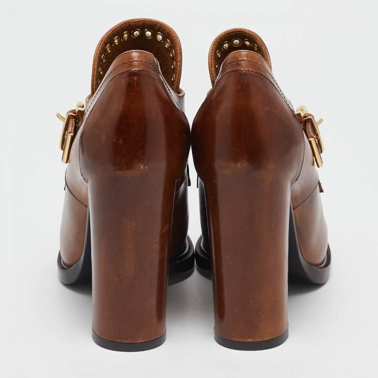Pre Owned Salvatore Ferragamo Brown Leather Nevers Ankle Length Boots Size 39