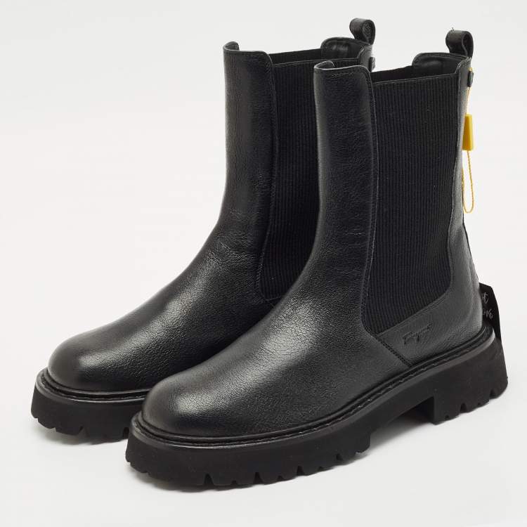 Pre Owned Salvatore Ferragamo Black Leather Oderico Ankle Boots Size 39.5
