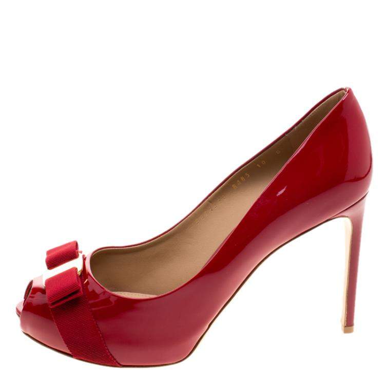 red patent leather platform heels