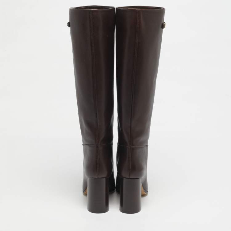 Pre Owned Salvatore Ferragamo Brown Leather Ovidio Knee Length Boots Size 40.5
