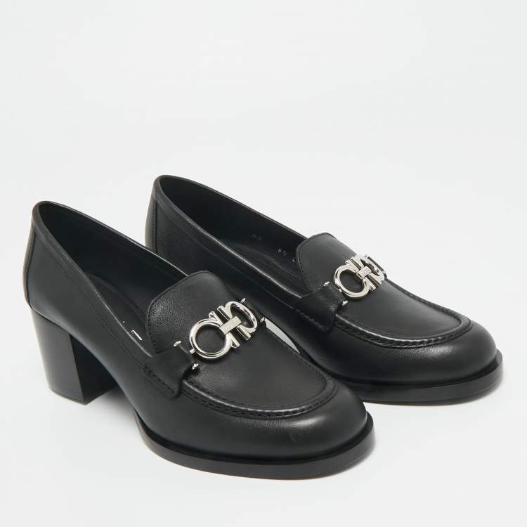 Pre Owned Salvatore Ferragamo Black Leather Rolo Gancini Pumps Size 37