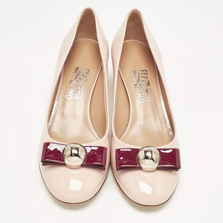 Pre Owned Salvatore Ferragamo Pink/Red Patent Leather Fiammetta Pumps Size 40.5