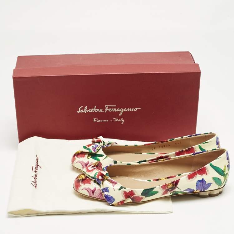 Pre Owned Salvatore Ferragamo Multicolor Patent Leather Floral Avola Ballet Flats Size 37