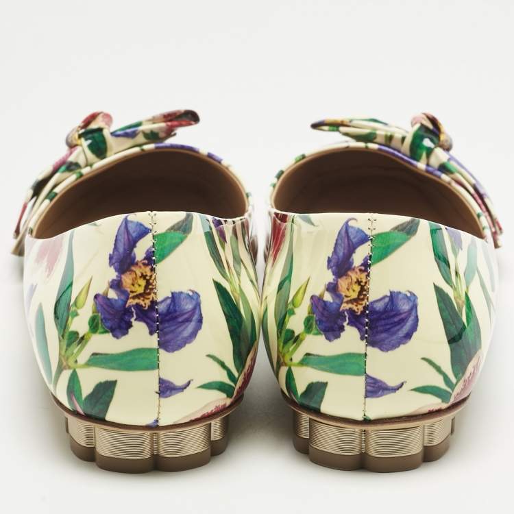 Pre Owned Salvatore Ferragamo Multicolor Patent Leather Floral Avola Ballet Flats Size 37
