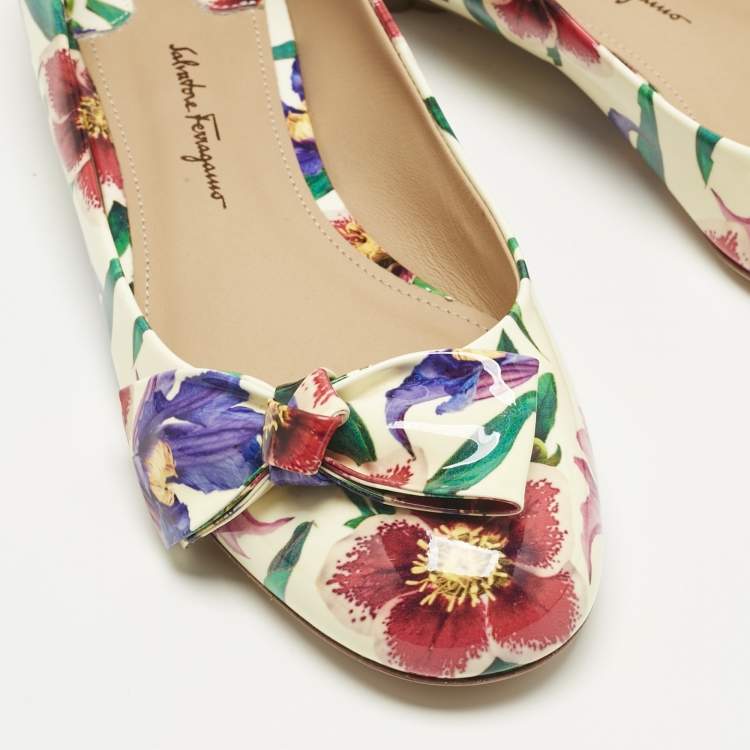 Pre Owned Salvatore Ferragamo Multicolor Patent Leather Floral Avola Ballet Flats Size 37