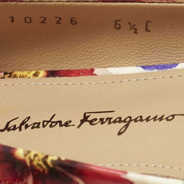 Pre Owned Salvatore Ferragamo Multicolor Patent Leather Floral Avola Ballet Flats Size 37