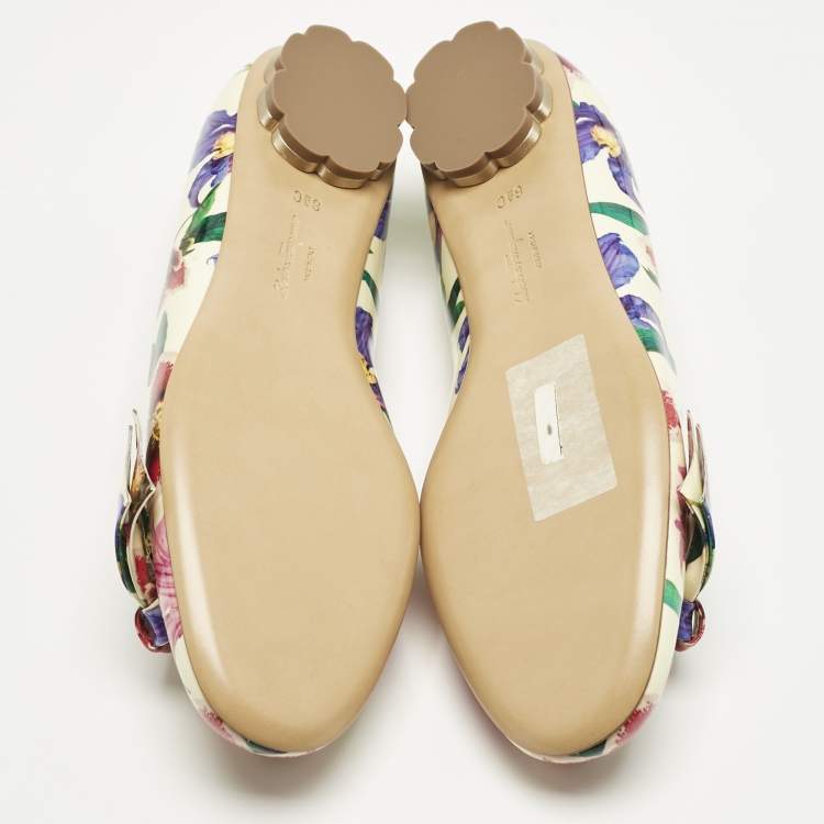 Pre Owned Salvatore Ferragamo Multicolor Patent Leather Floral Avola Ballet Flats Size 37