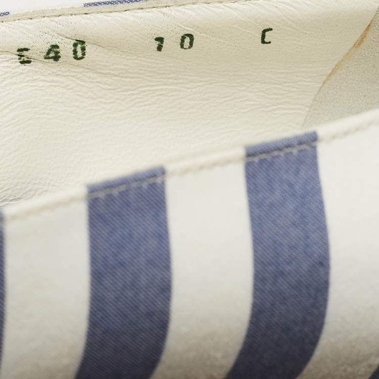 Pre Owned Salvatore Ferragamo Blue/White Striped Fabric Audrey Wedge Espadrille Pumps Size 40.5