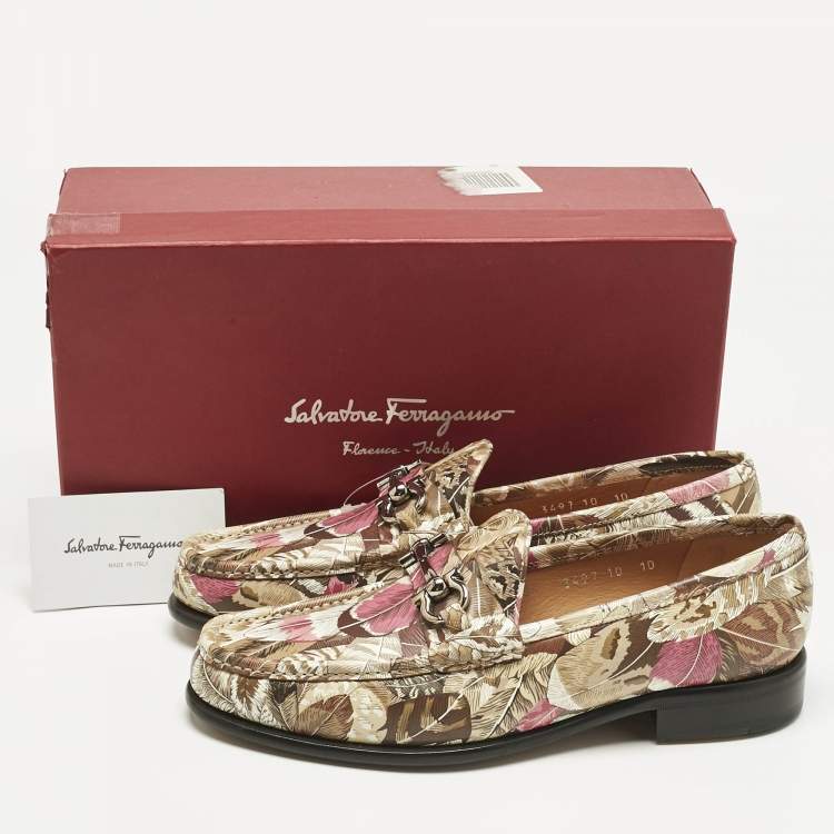 Pre Owned Salvatore Ferragamo Multicolor Flower Printed Leather Bit Slip On Loafers Size 40.5