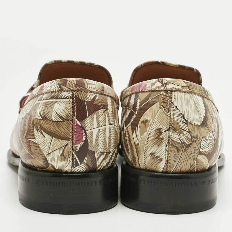 Pre Owned Salvatore Ferragamo Multicolor Flower Printed Leather Bit Slip On Loafers Size 40.5