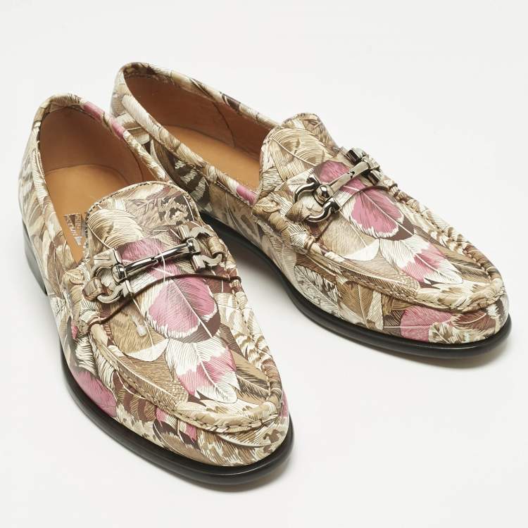 Pre Owned Salvatore Ferragamo Multicolor Flower Printed Leather Bit Slip On Loafers Size 40.5