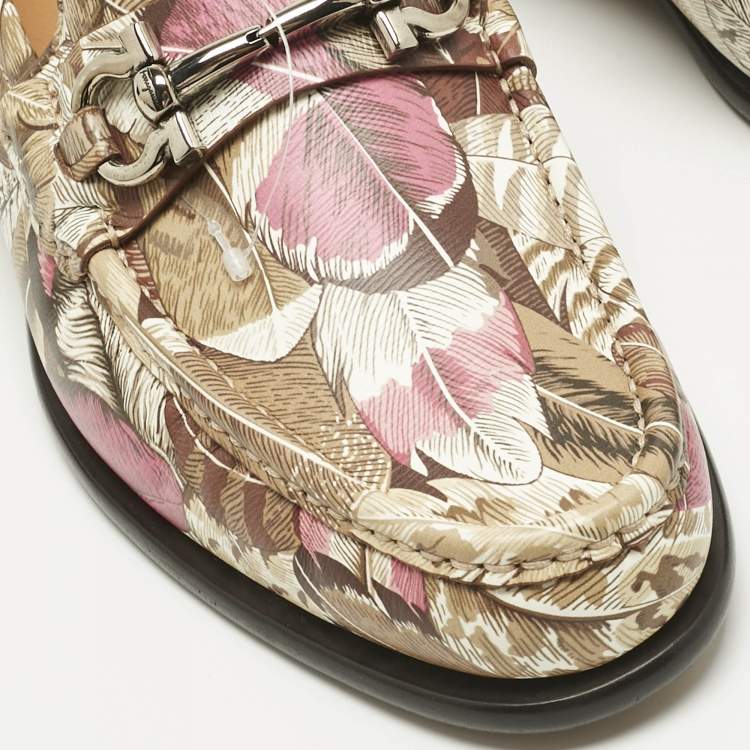 Pre Owned Salvatore Ferragamo Multicolor Flower Printed Leather Bit Slip On Loafers Size 40.5