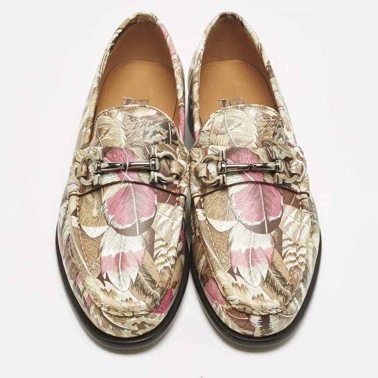Pre Owned Salvatore Ferragamo Multicolor Flower Printed Leather Bit Slip On Loafers Size 40.5