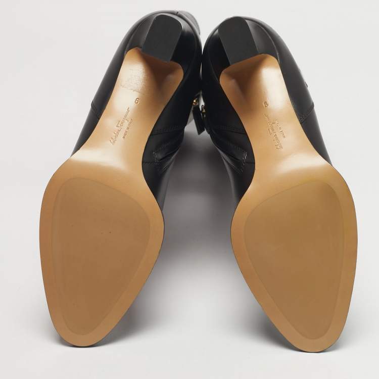 Pre Owned Salvatore Ferragamo Black Leather Torris Knee Length Boots Size 39.5