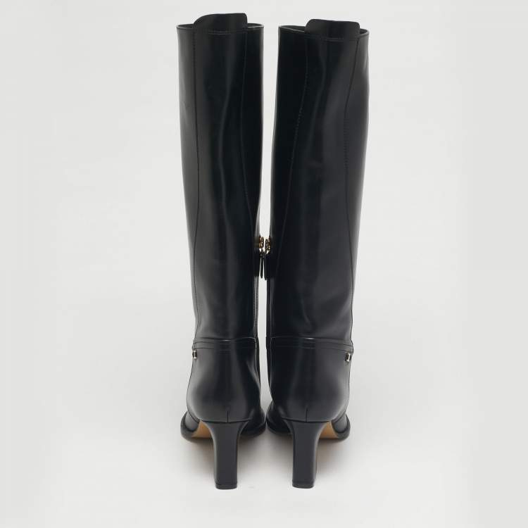Pre Owned Salvatore Ferragamo Black Leather Torris Knee Length Boots Size 39.5