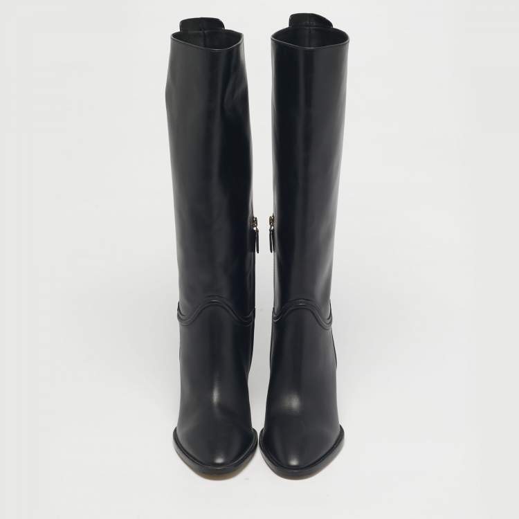 Pre Owned Salvatore Ferragamo Black Leather Torris Knee Length Boots Size 39.5