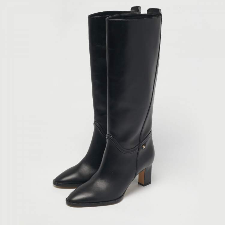 Pre Owned Salvatore Ferragamo Black Leather Torris Knee Length Boots Size 39.5