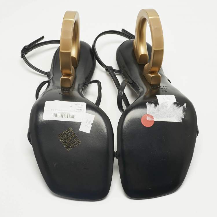 Pre Owned Salvatore Ferragamo Black Leather Elina X5 Sandals Size 39.5