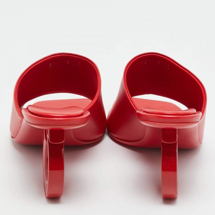 Pre Owned Salvatore Ferragamo Red Leather Astro Slide Sandals Size 38.5