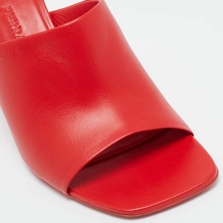 Pre Owned Salvatore Ferragamo Red Leather Astro Slide Sandals Size 38.5