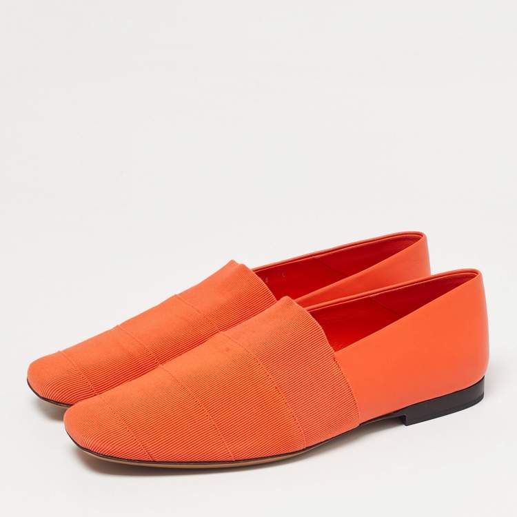 Pre Owned Salvatore Ferragamo Orange Leather Panelled Grosgrain Smoking Slippers Size 38.5