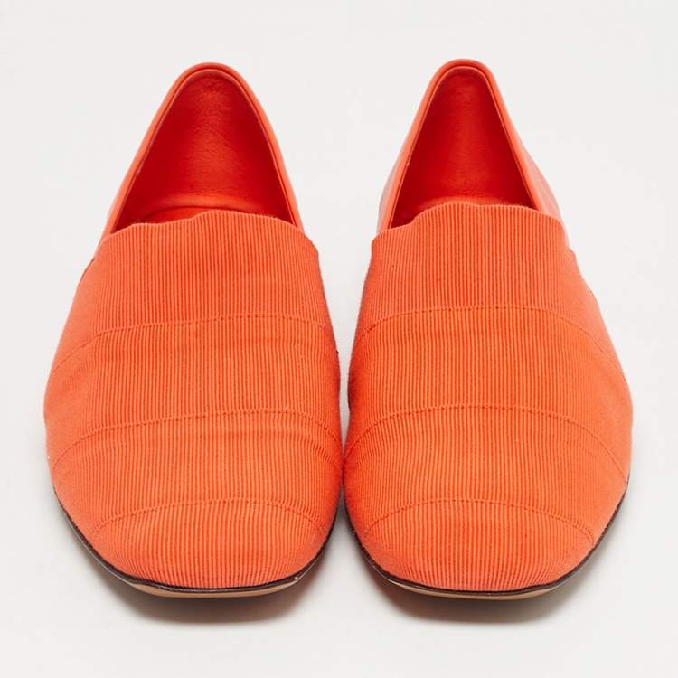 Pre Owned Salvatore Ferragamo Orange Leather Panelled Grosgrain Smoking Slippers Size 38.5