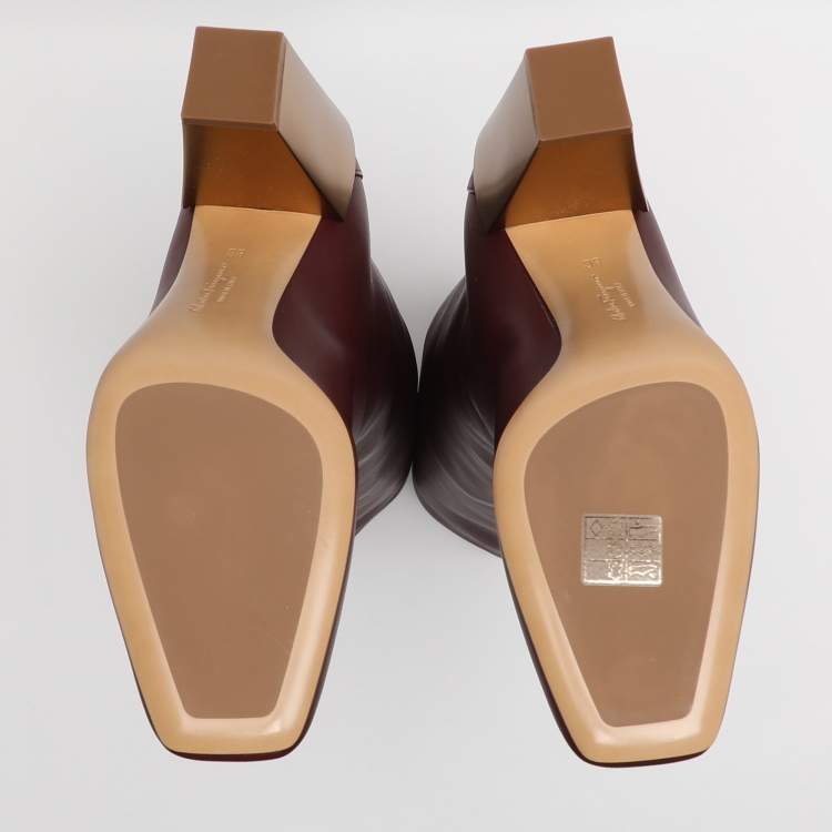 Pre Owned Salvatore Ferragamo Burgundy Leather Blavy Knee Length Boots Size 38.5