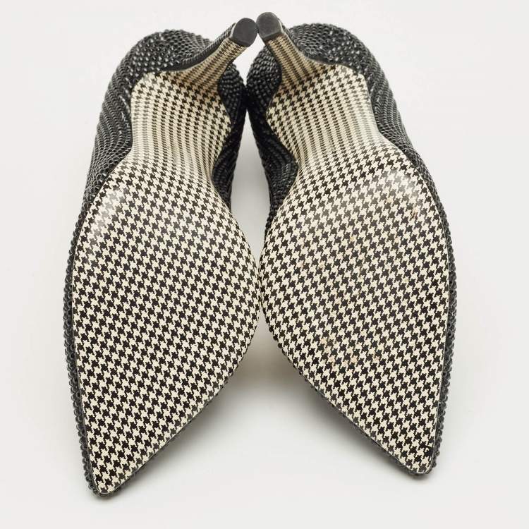 Pre Owned Salvatore Ferragamo Black Satin Crystal Embellished Pointed Toe Pumps Size 37.5