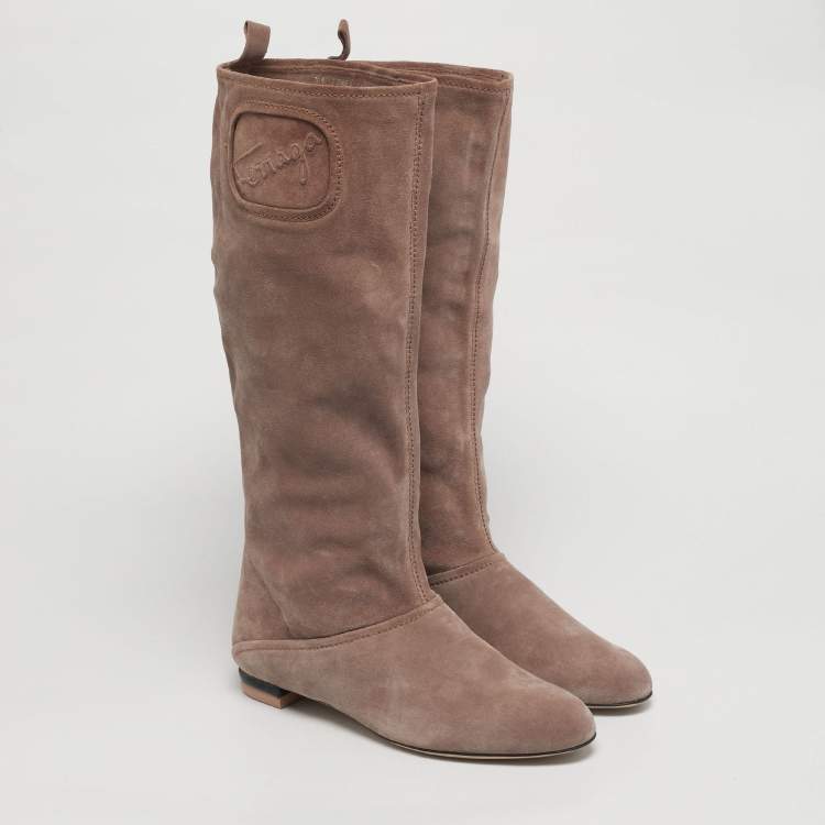 Pre Owned Salvatore Ferragamo Dusty Pink Suede My Sweet Calf Length Boots Size 40