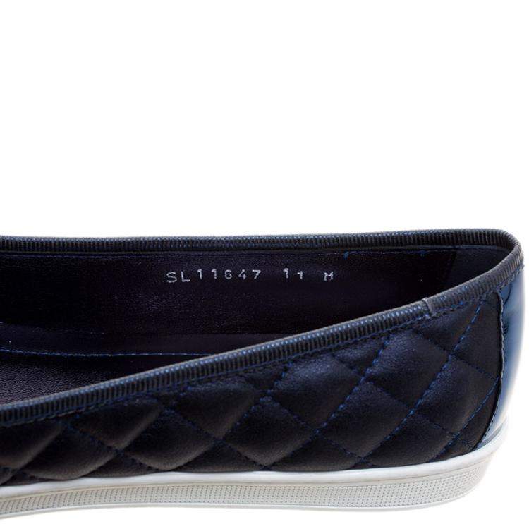 Pre Owned Salvatore Ferragamo Metallic Blue Quilted Leather Rufina Sneaker Ballet Flats Size 41.5
