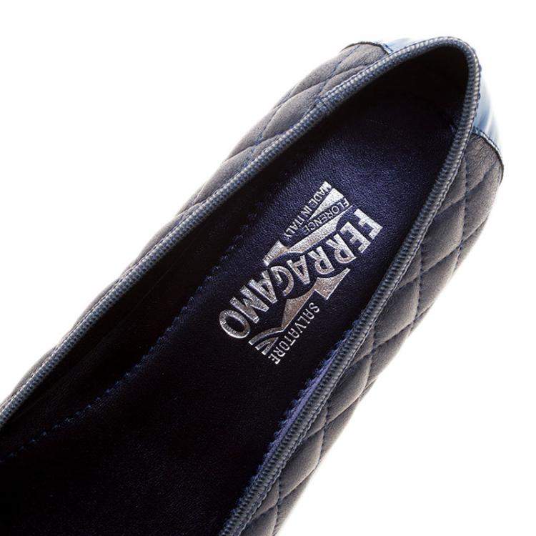 Pre Owned Salvatore Ferragamo Metallic Blue Quilted Leather Rufina Sneaker Ballet Flats Size 41.5