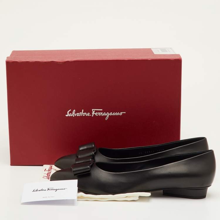 Pre Owned Salvatore Ferragamo Viva Bow Size 41 Black Leather Ballet Flats